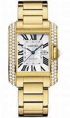 Cartier Tank Anglaise Silver Dial 18kt Yellow Gold Men's Watch WT100006