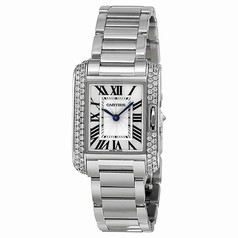 Cartier Tank Anglaise Silver Dial Lacquered Flinque Dial 18kt Rhodiumised White Gold Ladies Watch WT100008