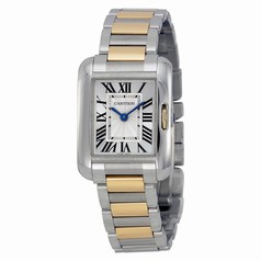 Cartier Tank Anglaise Silver Dial Stainless Steel and 18kt Yellow Gold Ladies Watch W5310046