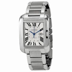 Cartier Tank Anglaise Silver Dial Stainless Steel Bracelet Men's Watch W5310009