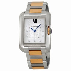Cartier Tank Anglaise Silver Dial Stainless Steel with 18kt Rose Gold Ladies Watch WT100034