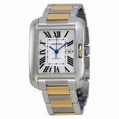 Cartier Tank Anglaise Silver Dial Steel and 18kt Yellow Gold Ladies Watch W5310047