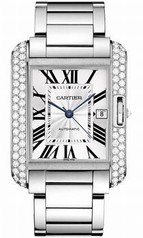 Cartier Tank Anglasie Silver Lacquered Flinque Dial 18kt Rhodiumised White Gold Men's Watch WT100010