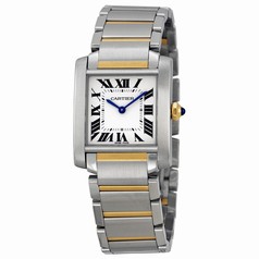 Cartier Tank Francaise Silver Dial 18Kt Yellow Gold Steel Ladies Watch W2TA0003