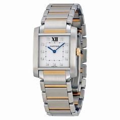 Cartier Tank Francaise Silver Dial Steel and 18kt Pink Gold Ladies Watch WE110005