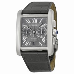 Cartier Tank MC Chronograph Grey Dial Grey Leather Ladies Watch W5330008