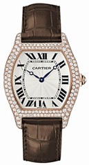 Cartier Tortue Silver Dial Brown Leather Diamond Automatic Men's Watch WA503951