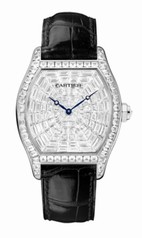Cartier Tortue XL Baguette Diamond Dial Black Leather Men's Watch HPI00502