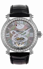 Chopard Classic Black Mother of Pearl Dial 18kt White Gold Diamond Black Leather Ladies Watch 134188-1007