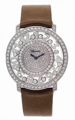 Chopard Happy Diamonds Pave Dial 18kt White Gold Brown Leather Ladies Watch 207227-1001