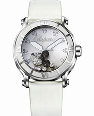 Chopard Happy Sport Diamond Mickey Mouse Mother Of Pearl Dial White Satin Ladies Watch 288524-3004