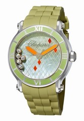 Chopard Happy Sport Green Mother Of Pearl Green Rubber Floating Diamonds Ladies Watch 288524-3003