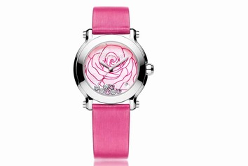 Chopard Happy Sport II La Vie En Rose Pink Rose Dial Pink Satin Floating Diamonds Ladies Watch 278475-3029