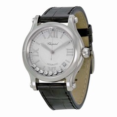 Chopard Happy Sport Medium Automatic Silver Dial Black Leather Ladies Watch 278559-3001