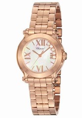Chopard Happy Sport Mother Of Pearl Dial 18kt Rose Gold Floating Diamond Ladies Watch 274189-5003