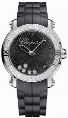 Chopard Happy Sport Round Black Dial Diamond Ladies Watch 278551-3004