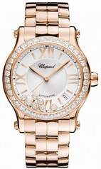 Chopard Happy Sport Silver Guilloche Dial 18 Carat Rose Gold Ladies Watch CP274808-5004