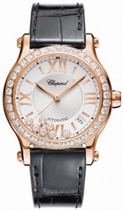 Chopard Happy Sport Silver Guilloche Dial Black Leather Strap Ladies Watch CP274808-5003