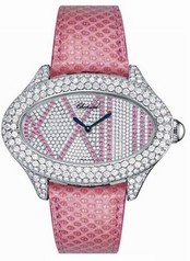 Chopard Montres Dame Cat Eye Diamond Dial Pink Lizard Skin Ladies Quartz Watch 137146-1004