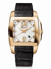 Chopard Two O Ten White Dial 18k Rose Gold Black Leather Ladies Watch 127468-5001
