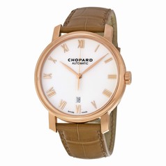 Chopard White Dial 18kt Rose Gold Black Leather Men's Watch 161278-5005