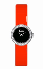 Dior La Mini D Dior Black Mother of Pearl Dial Orange Patent Leather Strap Ladies Watch CD040110A010