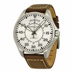 Hamilton Khaki Aviation Pilot Automatic Silver Dial Brown Leather Men's Watch H64615555