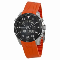 Hamilton Khaki Flight Timer Dual Display Chronograph Black Dial Orange Rubber Men's Watch H64554431