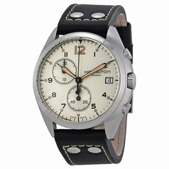 Hamilton Khaki Pilot Pioneer Chronograph Ivory Dial Black Leather Men's Watch HML-H76512755