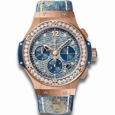 Hublot Big Bang Jeans Blue Diamond Dial 18k Gold Chronograph Limited Edition Men's Watch 341.PL.2780.NR.1204.JEANS