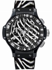 Hublot Big Bang Zebra Diamond Dial Black Ceramic Chronograph Ladies Watch 341CV7517VR1975