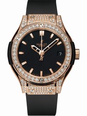 Hublot Classic Fusion Black Dial 18 Carat Rose Gold and Diamonds CaseBlack Rubber Strap Ladies Quartz Watch 581.OX.1180.RX.1704