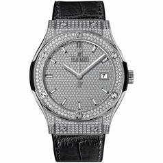 Hublot Classic Fusion Diamond Pave Dial Black Leather Band Titanium Case Automatic Men's Watch 581.NX.9010.LR.1704