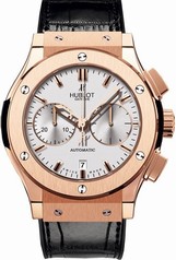 Hublot Classic Fusion Silver Dial Chronograph 18kt Rose Gold Black Leather Men's Watch 521.OX.2610.LR