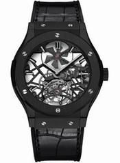 Hublot Classic Fusion Skeleton Dial Black Ceramic Black Leather Automatic Men's Watch 505CM0140LR