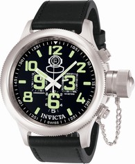 Invicta Signature Russian Diver Chronograph Black Dial Black Leather Men's Watch 7000