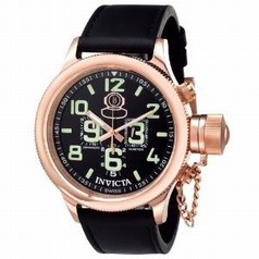 Invicta Signature Russian Diver Chronograph Black Dial Black Leather Men's Watch 7104