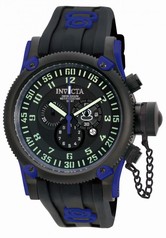 Invicta Anniversary Russian Diver Chronograph Black Dial Black and Blue Silicone Men's Watch 10180
