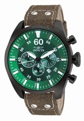 Invicta Aviator Chronograph Green Dial Black Leather Men's Watch 19670