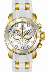 Invicta Pro Diver Chronograph Silver Dial White Polyurethane Gold-plated Men's Watch 20291