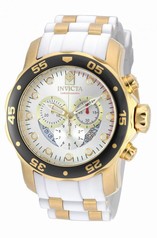 Invicta Pro Diver Chronograph Silver Dial White Polyurethane Gold-plated Men's Watch 20292