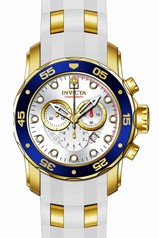 Invicta Pro Diver Chronograph Silver Dial White Polyurethane Gold-plated Men's Watch 20293