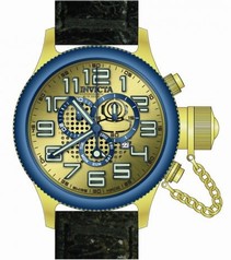 Invicta Russian Diver Chronograph Gold-Dial Black Leather Men's Watch 14615