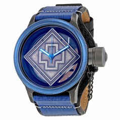 Invicta Russian Diver Distressed Black and See-thru Dial Blue and Black Leather Men's Watch 17648