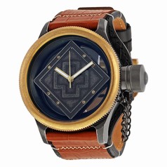 Invicta Russian Diver Distressed Gunmetal and See-thru Dial Brown and Black Leather Men's Watch 17649