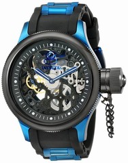 Invicta Russian Diver Mechanical Black Skeleton Dial Black Polyurethane Blue Ion-plated Men's Watch 17271