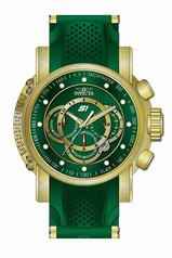 Invicta S1 Rally Chronograph Green Dial Green Silicone Gold-plated Men's Watch 19331