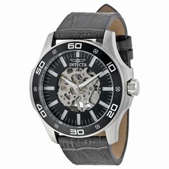 Invicta Specialty Mechanical Black Skeletal Dial Grey Leather Men's Watch 17258