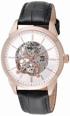 Invicta Specialty Silver Skeleton Dial Black Leather Men's Watch 18139