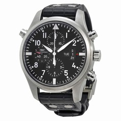 IWC Double Chronograph Pilot Black Dial Black Leather Mens Watch IW377801
